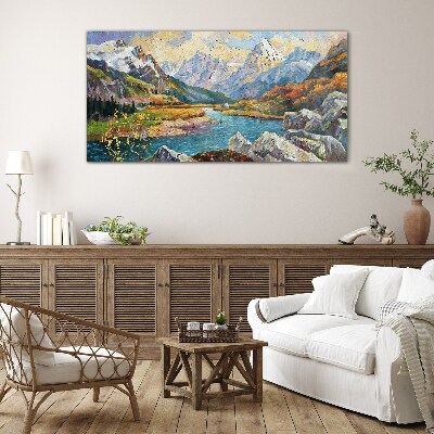 Glasbild Berglandschaft mit Fluss