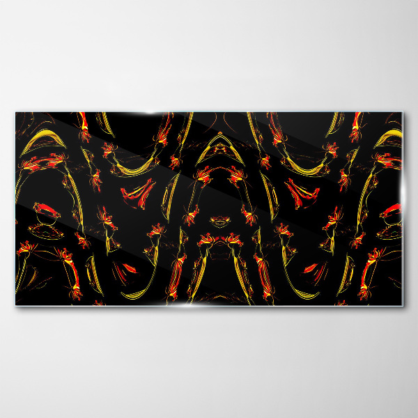 Glasbild Dynamische Linien in Rot und Gelb