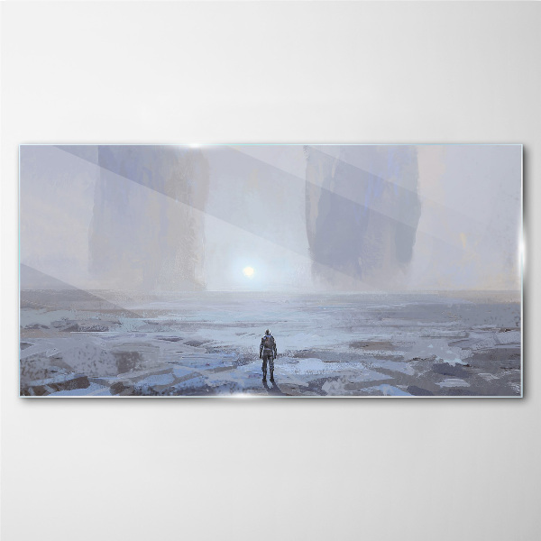 Foto auf glas Alleine in einem nebligen Raum wandern