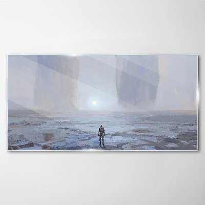 Foto auf glas Alleine in einem nebligen Raum wandern