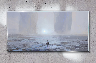 Foto auf glas Alleine in einem nebligen Raum wandern