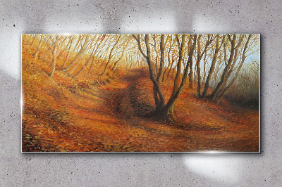 Glasbild Goldener Herbst im Wald