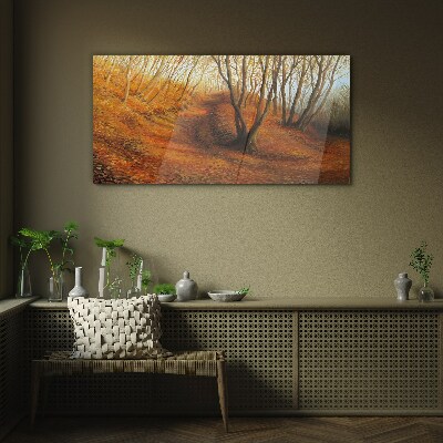 Glasbild Goldener Herbst im Wald