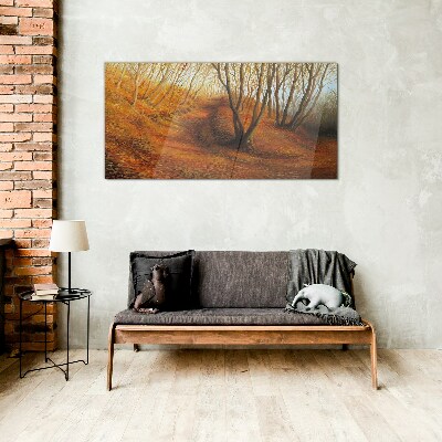 Glasbild Goldener Herbst im Wald