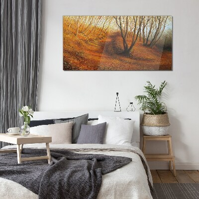 Glasbild Goldener Herbst im Wald