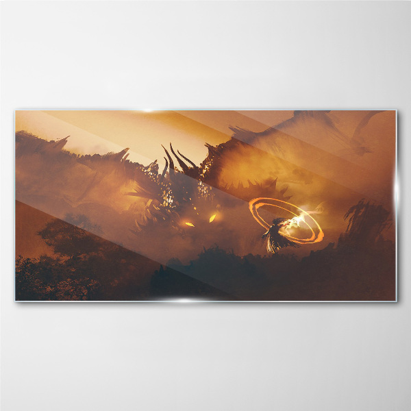 Glasbild Drache im Feuer eines magischen Rituals