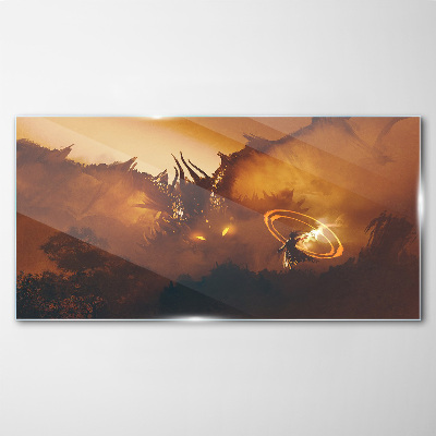 Glasbild Drache im Feuer eines magischen Rituals