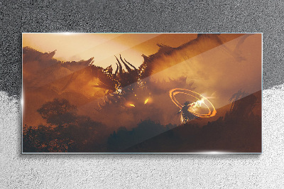 Glasbild Drache im Feuer eines magischen Rituals