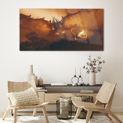 Glasbild Drache im Feuer eines magischen Rituals
