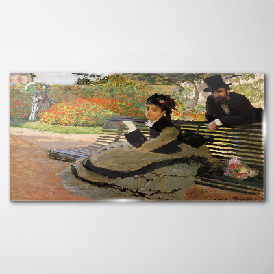 Glasbild Frau Parkbank Monet