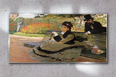 Glasbild Frau Parkbank Monet