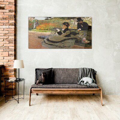 Glasbild Frau Parkbank Monet