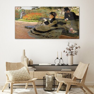 Glasbild Frau Parkbank Monet