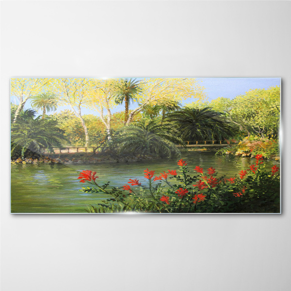 Glasbild Tropische Landschaft mit einem Fluss