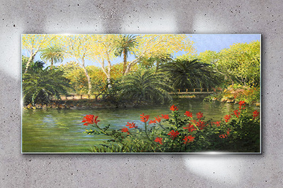Glasbild Tropische Landschaft mit einem Fluss