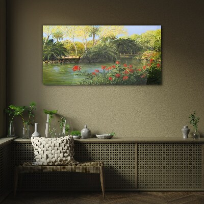 Glasbild Tropische Landschaft mit einem Fluss