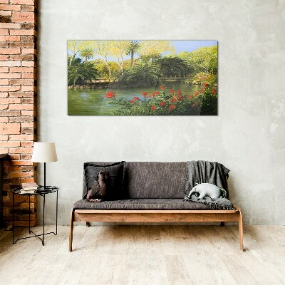 Glasbild Tropische Landschaft mit einem Fluss