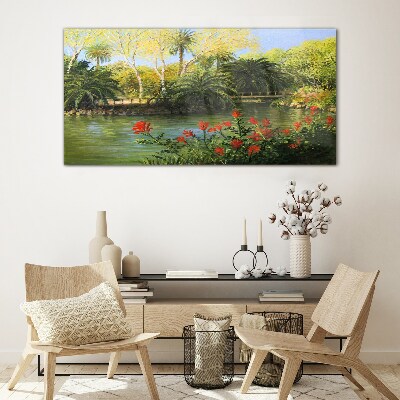 Glasbild Tropische Landschaft mit einem Fluss