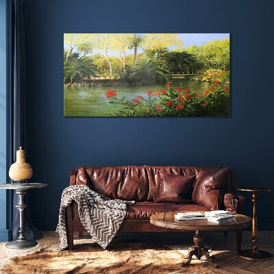 Glasbild Tropische Landschaft mit einem Fluss