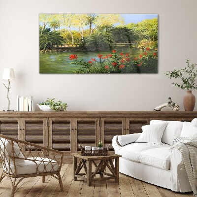 Glasbild Tropische Landschaft mit einem Fluss