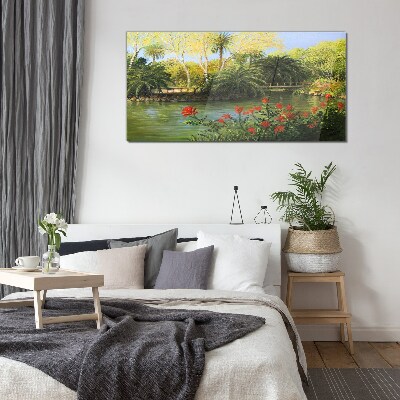Glasbild Tropische Landschaft mit einem Fluss