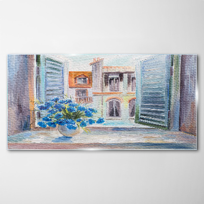 Bild auf glas Blumen am offenen Fenster