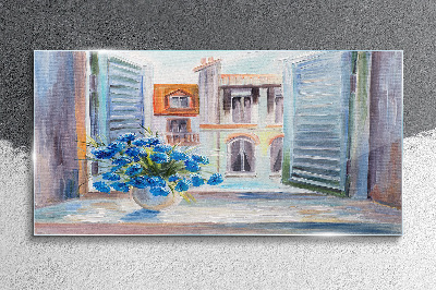 Bild auf glas Blumen am offenen Fenster