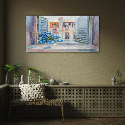 Bild auf glas Blumen am offenen Fenster
