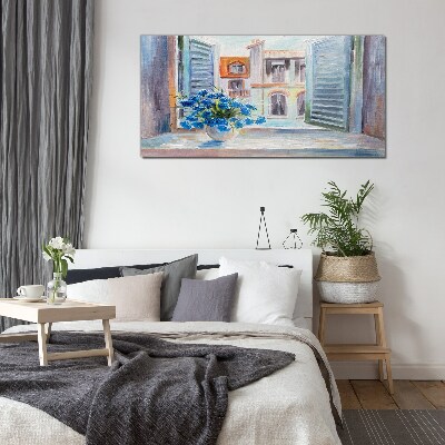 Bild auf glas Blumen am offenen Fenster