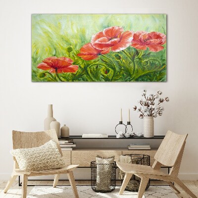 Glasbild Blumen auf einer Frühlingswiese
