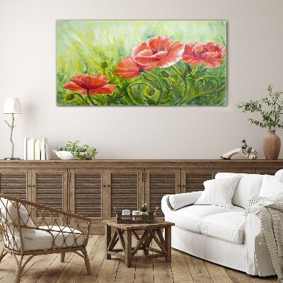Glasbild Blumen auf einer Frühlingswiese