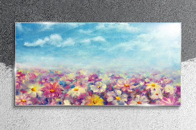 Glasbild Blumenlandschaft in Blau