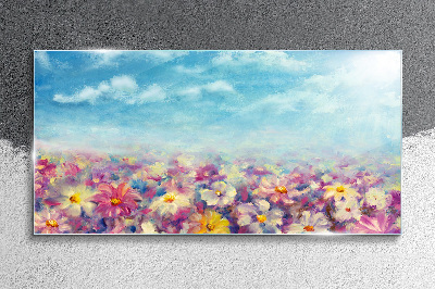 Glasbild Blumenwiese Himmel