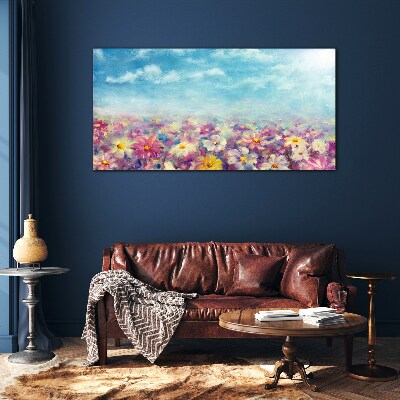 Glasbild Blumenlandschaft in Blau