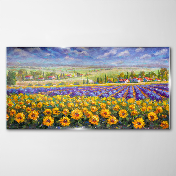 Glasbild Blumenlandschaft im Sonnenlicht