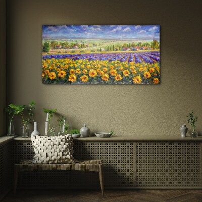 Glasbild Blumenlandschaft im Sonnenlicht