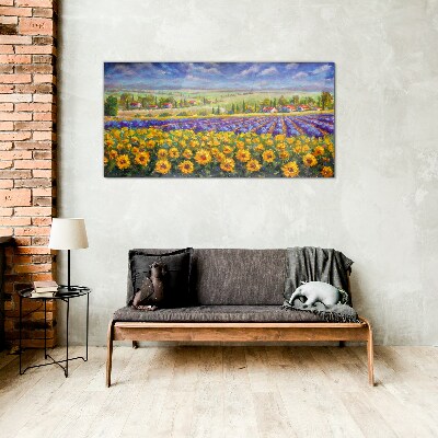 Glasbild Blumenlandschaft im Sonnenlicht