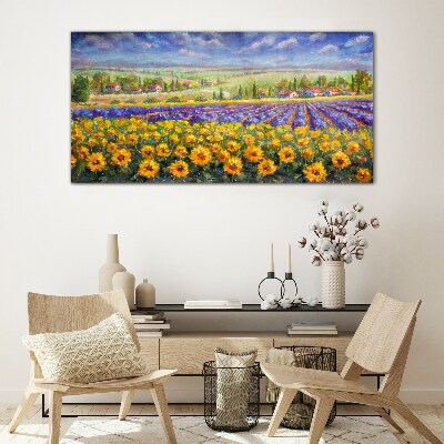 Glasbild Blumenlandschaft im Sonnenlicht