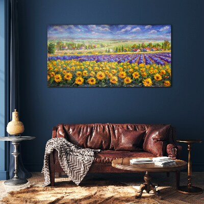 Glasbild Blumenlandschaft im Sonnenlicht