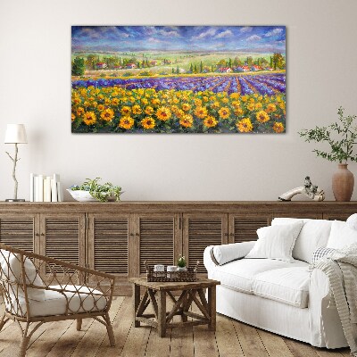 Glasbild Blumenlandschaft im Sonnenlicht