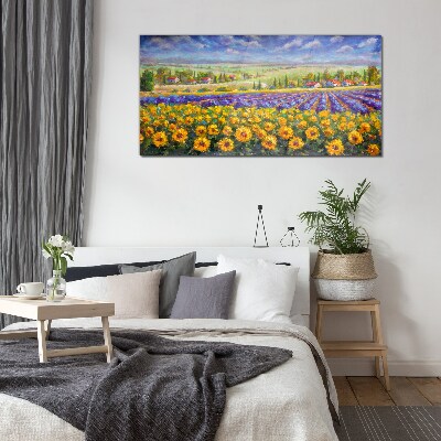 Glasbild Blumenlandschaft im Sonnenlicht