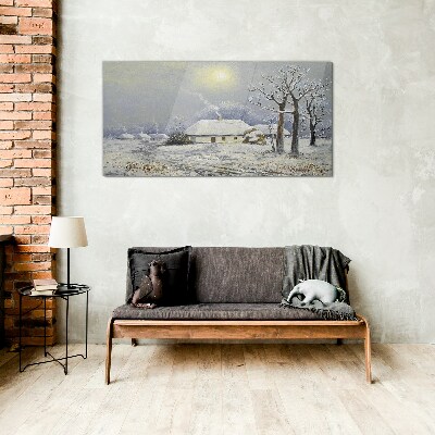 Glas bild Winterlandschaft Hütten Bäume