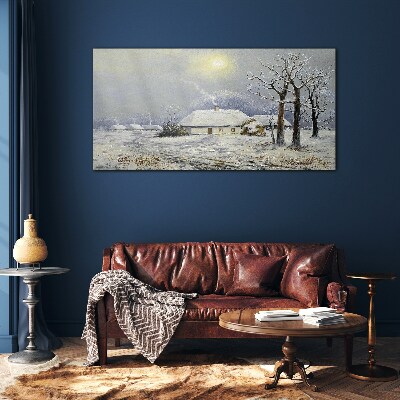 Glas bild Winterlandschaft mit einem Haus