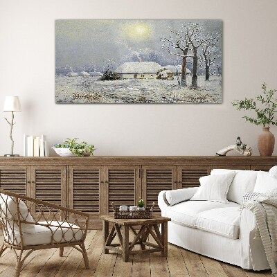 Glas bild Winterlandschaft mit einem Haus
