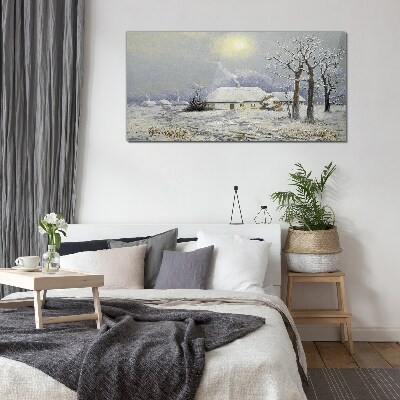 Glas bild Winterlandschaft Hütten Bäume