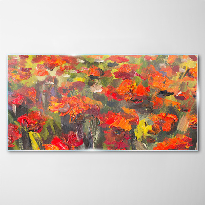 Glasbild Eine Blumenlandschaft in intensiven Farben