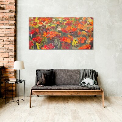 Glasbild Eine Blumenlandschaft in intensiven Farben
