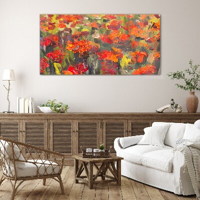 Glasbild Eine Blumenlandschaft in intensiven Farben