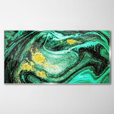 Glasbild Goldene Akzente auf grünem Hintergrund