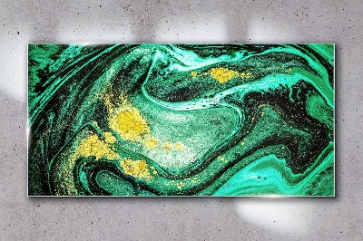 Glasbild Goldene Akzente auf grünem Hintergrund
